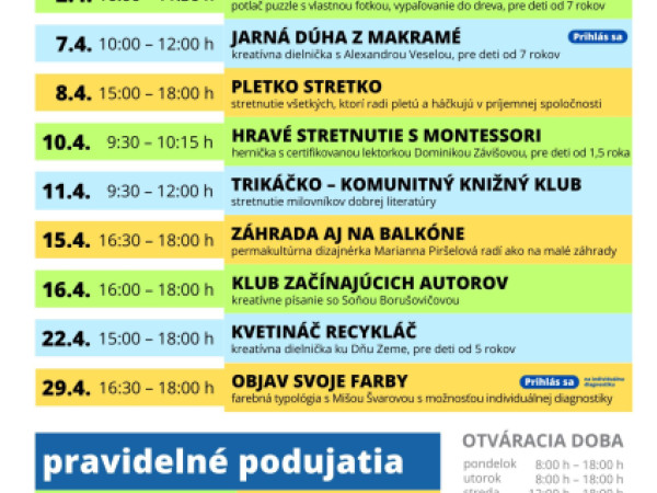 Podujatia v Záhorskej knižnici v mesiaci apríl