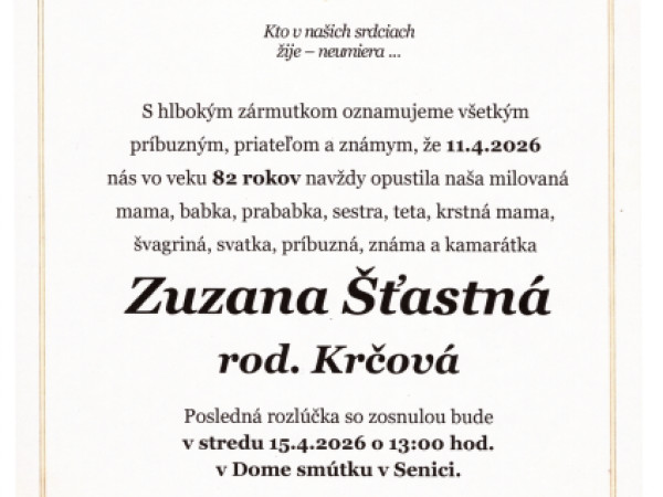 Zuzana Šťastná rod. Krčová