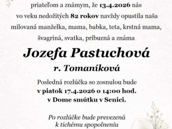 Jozefa Pastuchová r. Tomaníková