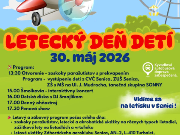 Letecký deň detí v Senici: Program plný zážitkov so zabezpečenou mestskou dopravou