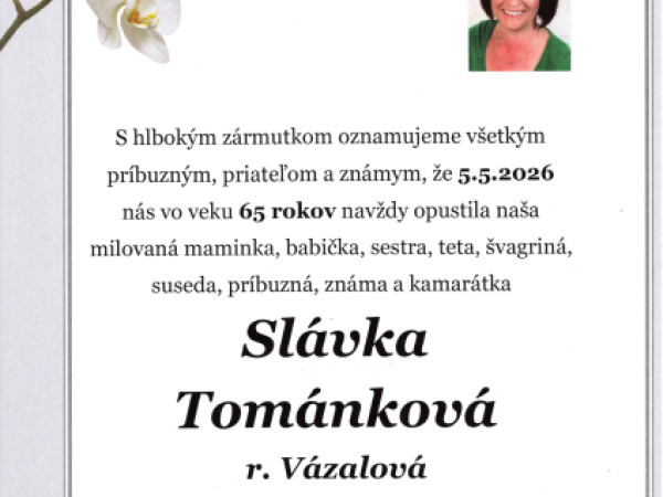 Slávka Tománková r. Vázalová