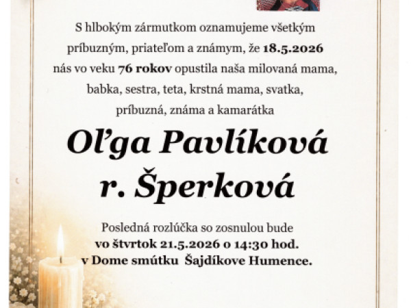 Oľga Pavlíková r. Šperková