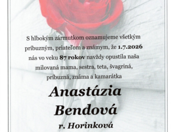 Anastázia Bendová r. Horinková