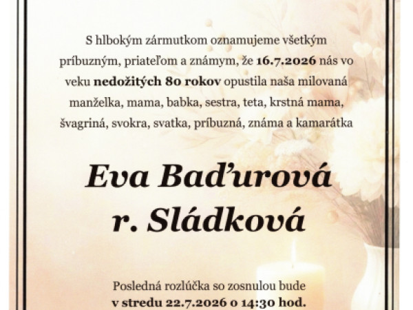 Eva Baďurová r. Sládková