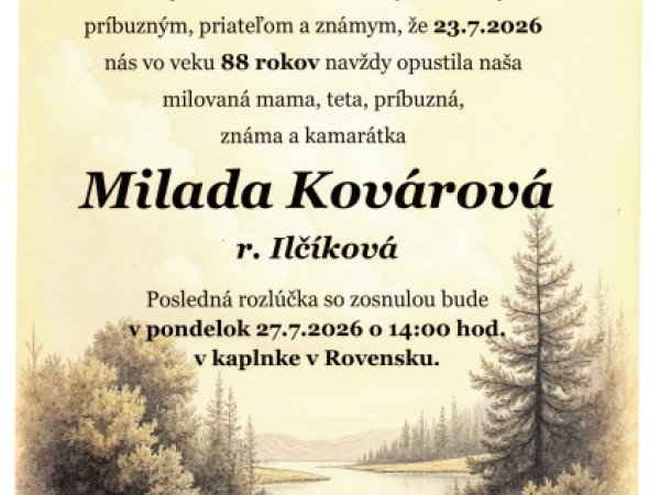 Milada Kovárová r. Ilčíková