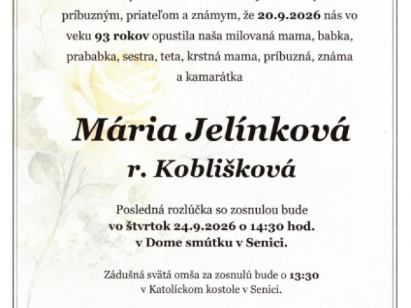 Mária Jelínková r. Koblišková