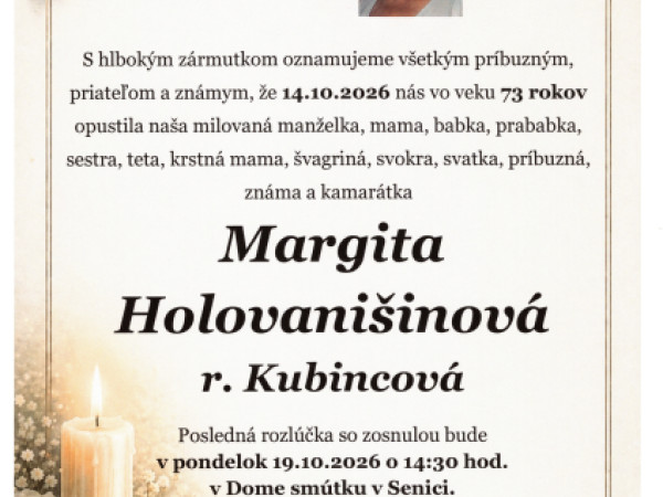 Margita Holovanišinová r. Kubincová