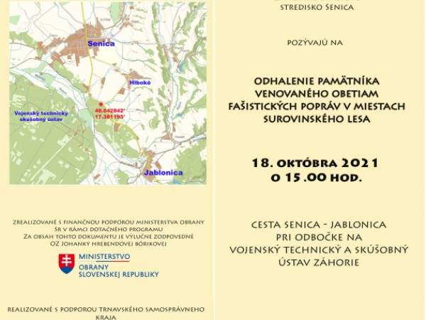 Odhalenie pamätníka venovaného obetiam fašistických popráv v miestach Surovinského lesa