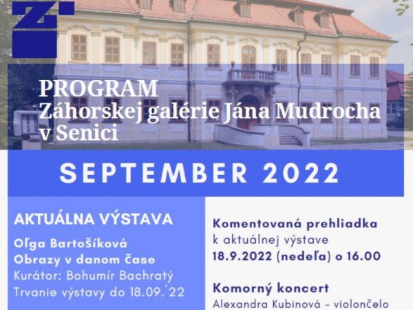 Program Záhorskej galérie J. Mudrocha v Senici na september