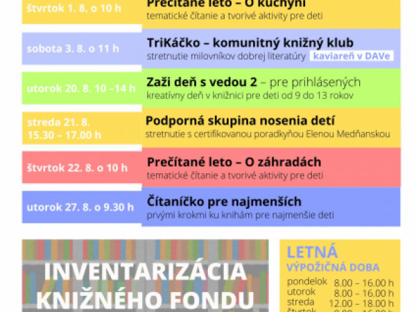 Podujatia v Záhorskej knižnici v mesiaci august