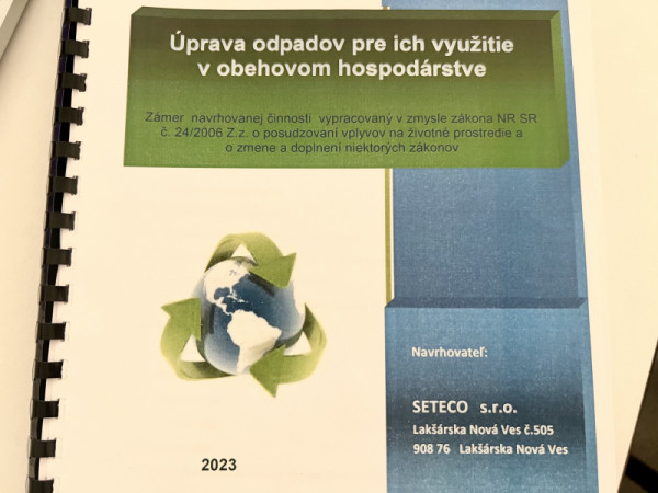 Verejné stretnutie kvôli zámeru spoločnosti SETECO, s. r.o. na vybudovania prevádzky na úpravu plastových odpadov