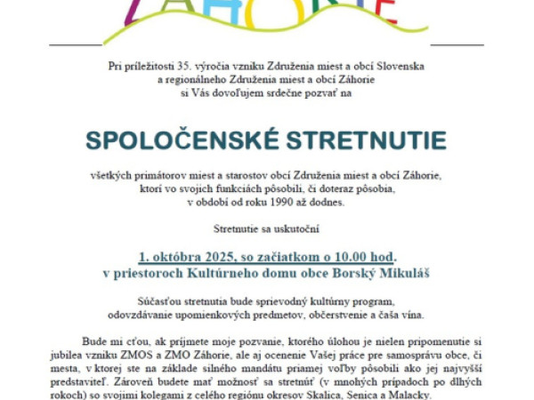 35. výročie vzniku Združenia miest a obcí Záhorie