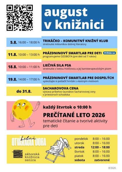 Podujatia v Záhorskej knižnici v auguste 2026