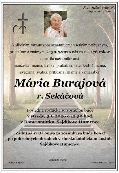 Mária Burajová r. Sekáčová
